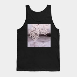 Cherry blossom branch on water. Spring Japanese scenery. Romantic Sakura flowers, watercolor illustration Tank Top